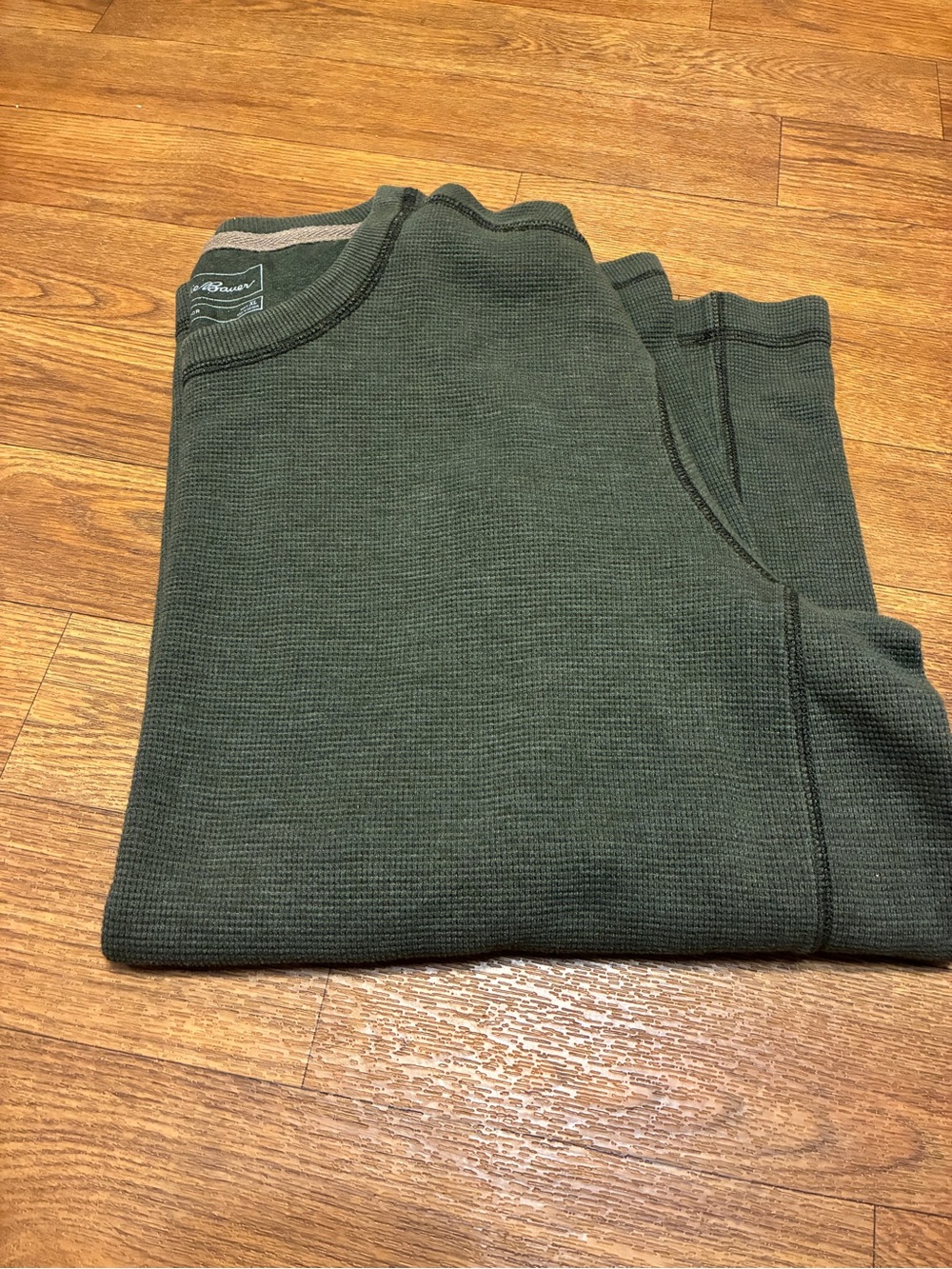 Men's Green Eddie Bauer Waffle-Knit Crewneck Shirt Size XL